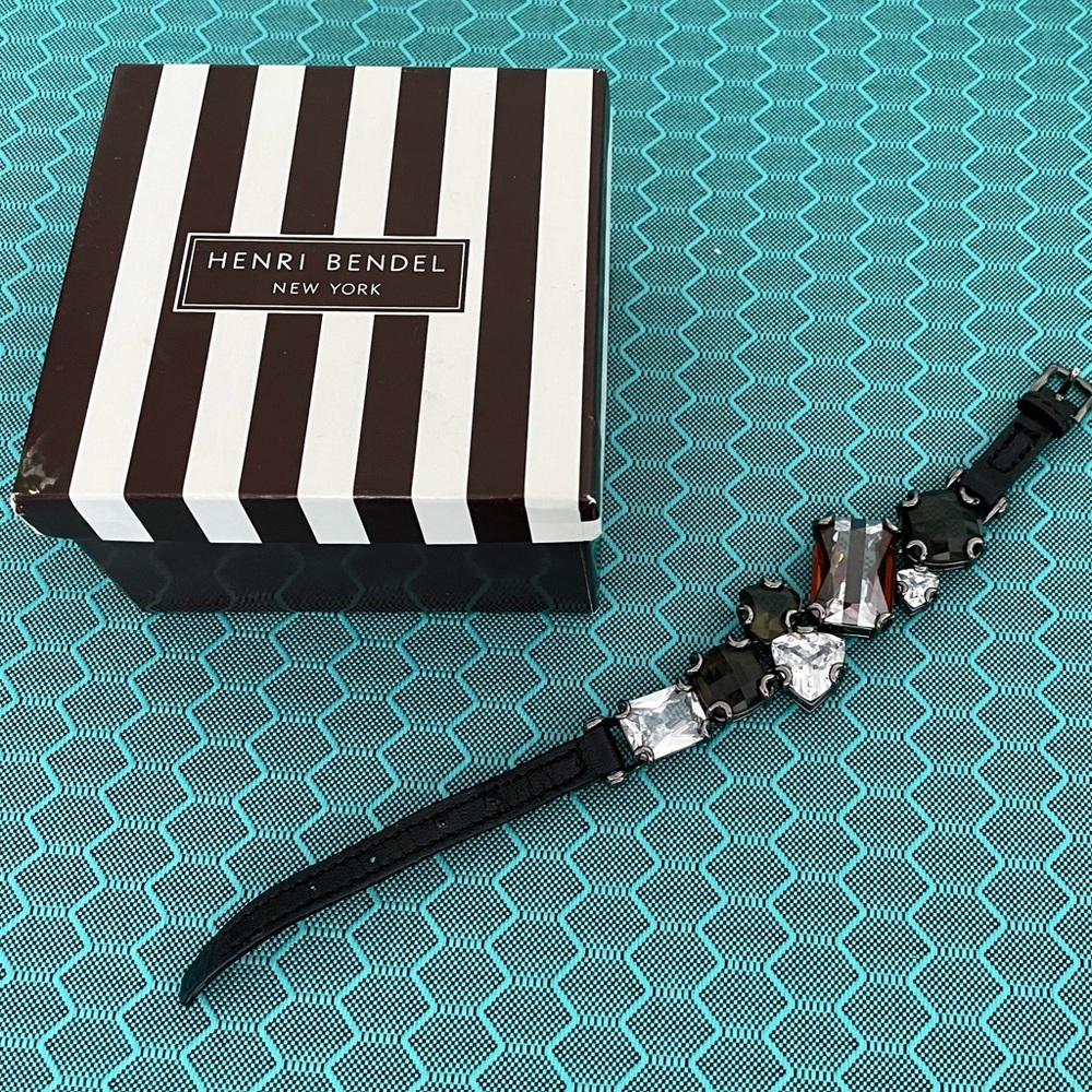 Authentic Henri Bendel Leather & Stone Bracelet. Barely worn, like new!